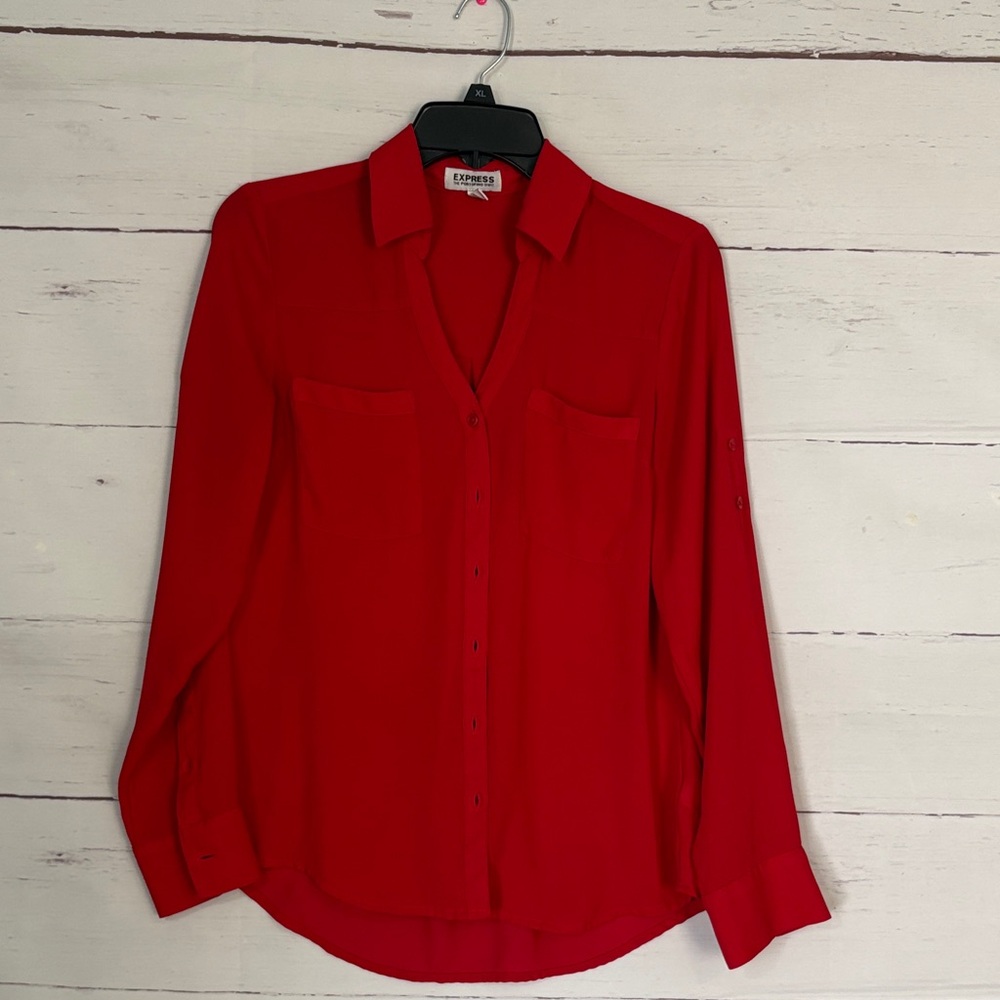 Express Red Portofino Button-Down Blouse